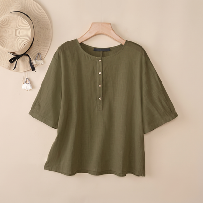 Ellacombe Short-Sleeve Button Blouse - Army Green