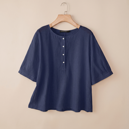 Ellacombe Short-Sleeve Button Blouse - Dark Blue