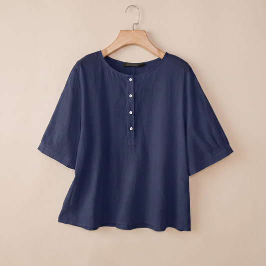 Ellacombe Short-Sleeve Button Blouse - Dark Blue