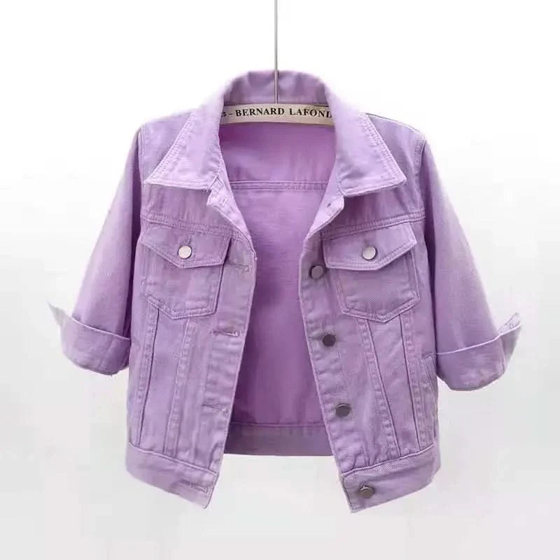 Elodie Colourblock Denim Jacket - Lavender