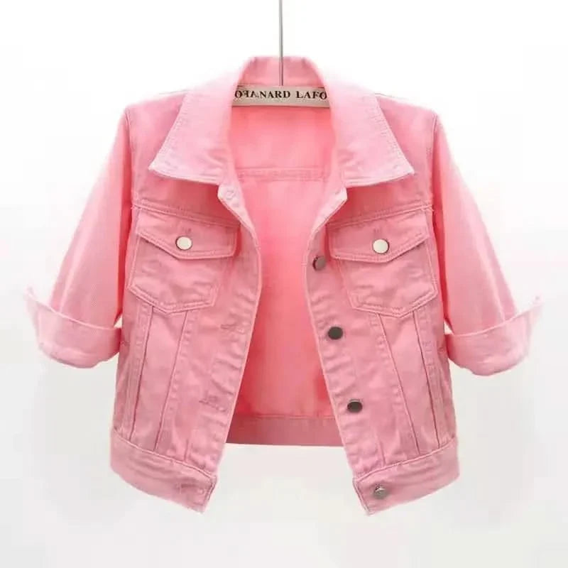 Elodie Colourblock Denim Jacket - Pink