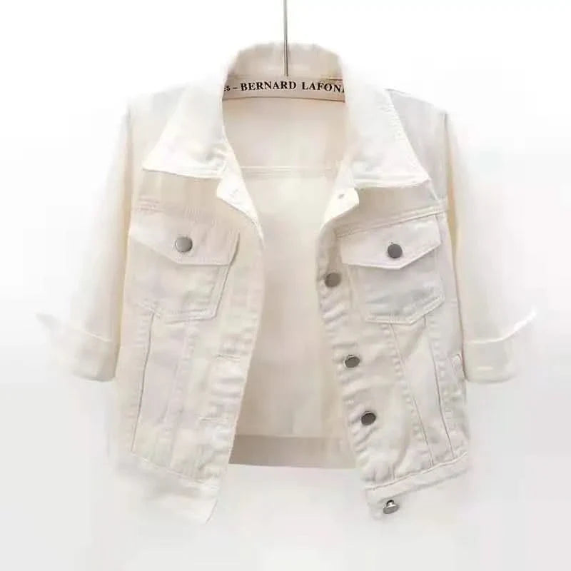 Elodie Colourblock Denim Jacket - White