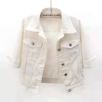 Elodie Colourblock Denim Jacket - White