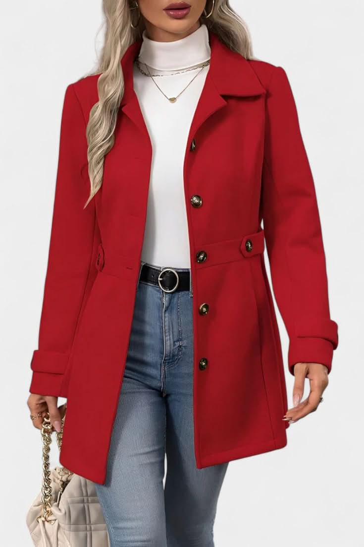 Eloise Belted Mid-Length Coat - Red