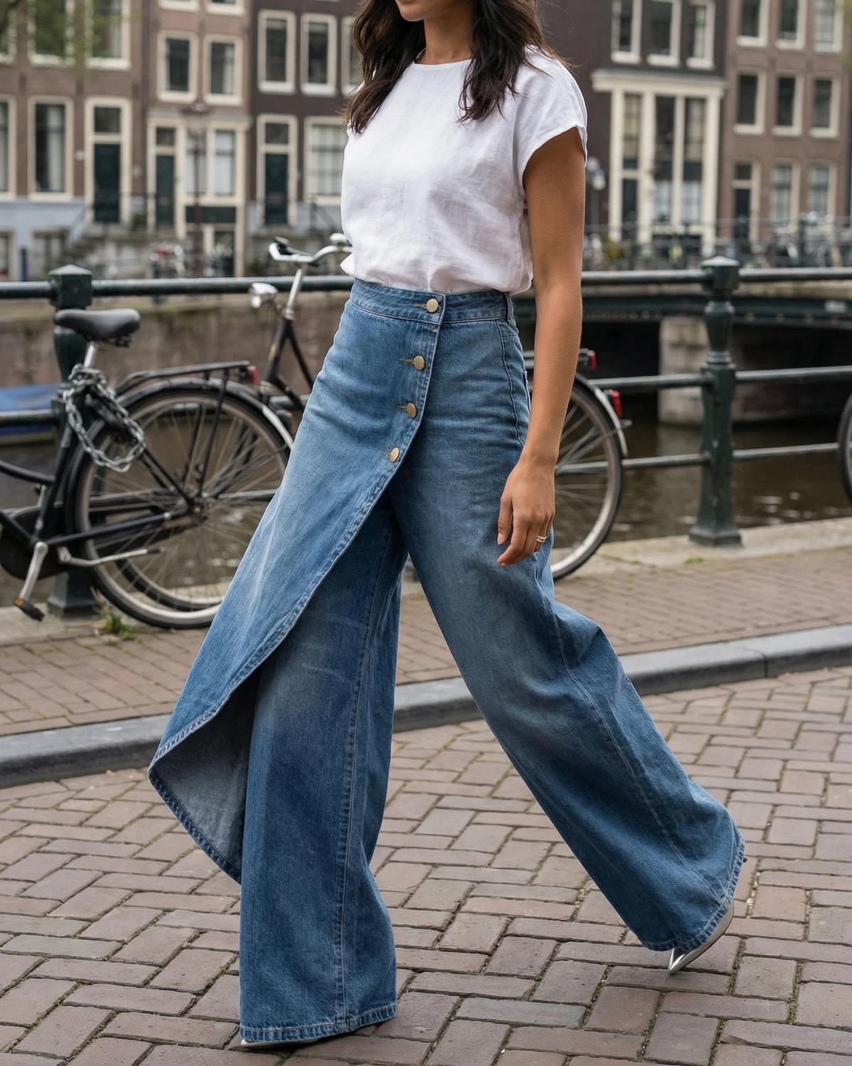 Elvoria Wrap-Style Denim Jeans