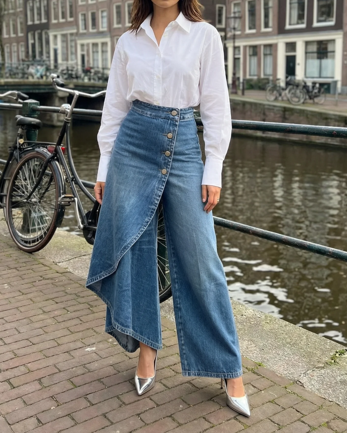 Elvoria Wrap-Style Denim Jeans