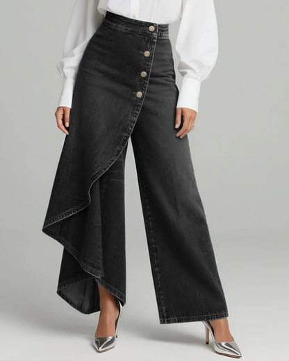 Elvoria Wrap-Style Denim Jeans - Black
