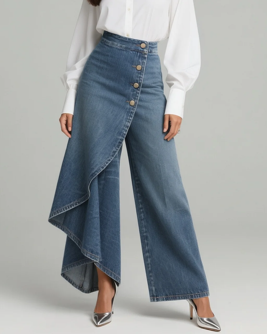 Elvoria Wrap-Style Denim Jeans - Blue