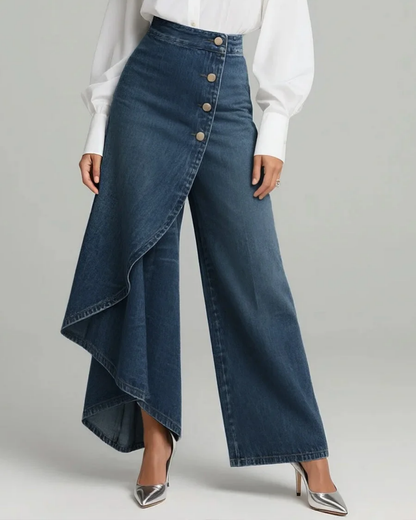 Elvoria Wrap-Style Denim Jeans - Navy Blue