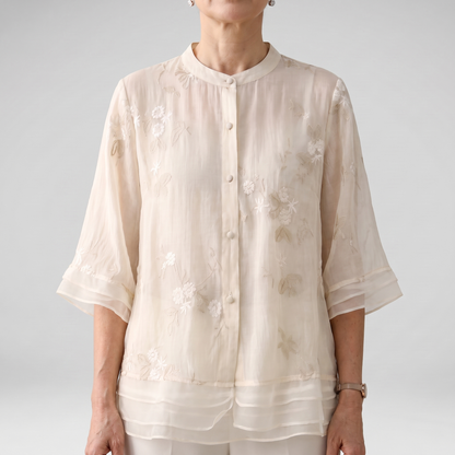 Emily Cotton Top with Embroidered Flowers