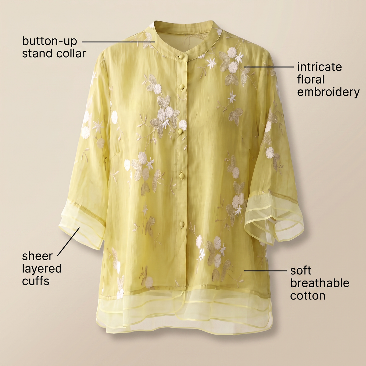 Emily Cotton Top with Embroidered Flowers
