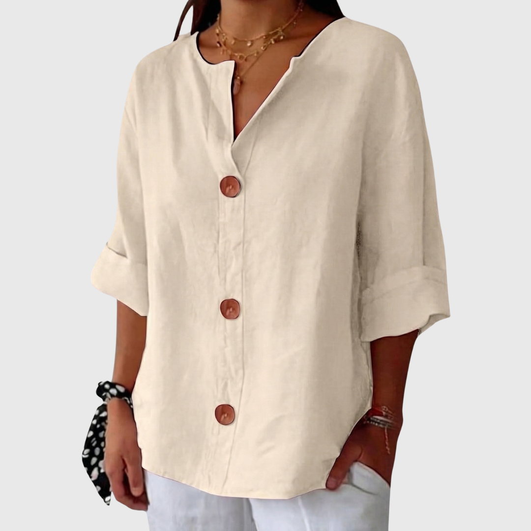 English Summer Linen V‑neck Shirt - Beige