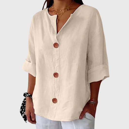 English Summer Linen V‑neck Shirt - Beige