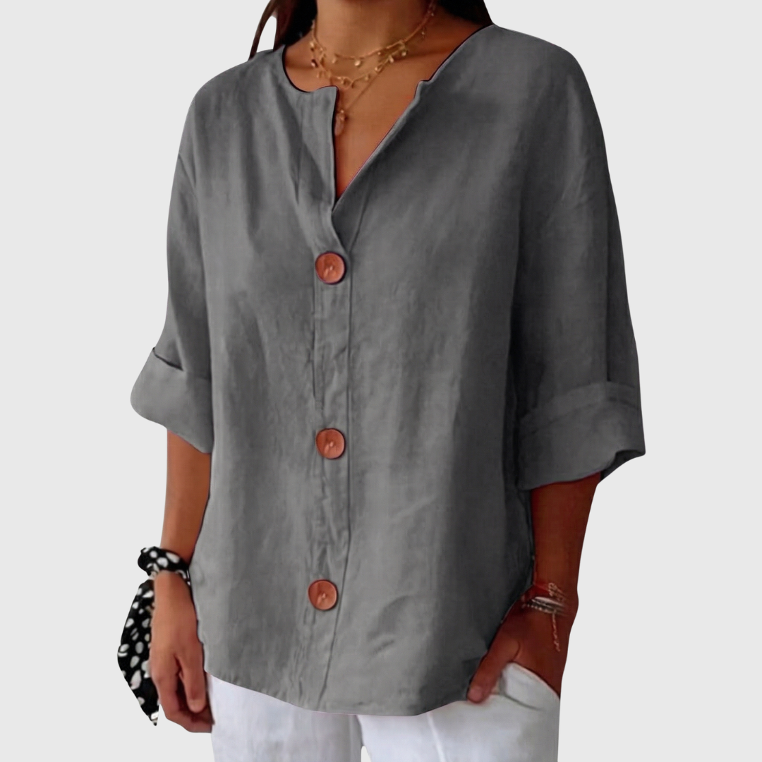 English Summer Linen V‑neck Shirt - Grey