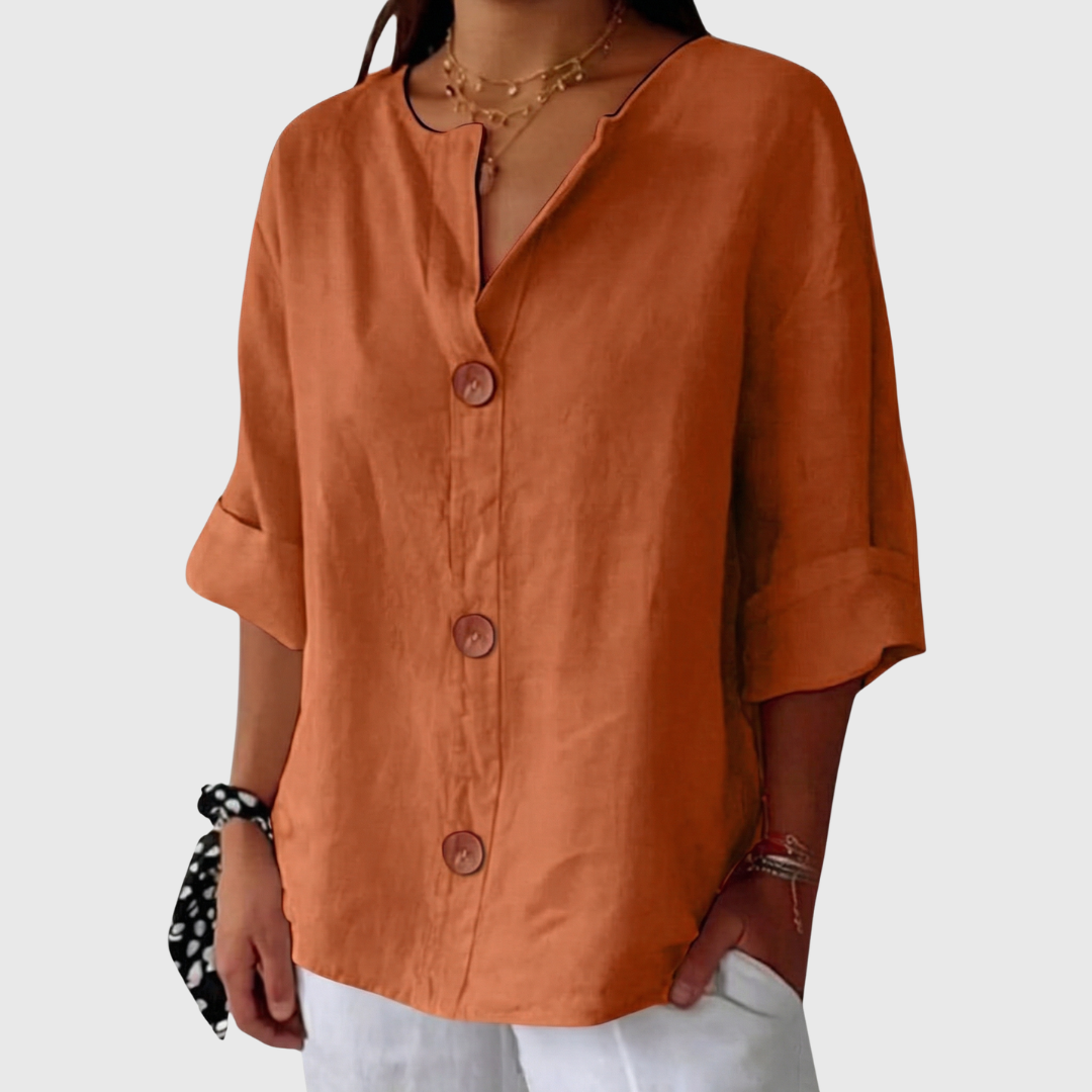 English Summer Linen V‑neck Shirt - Orange