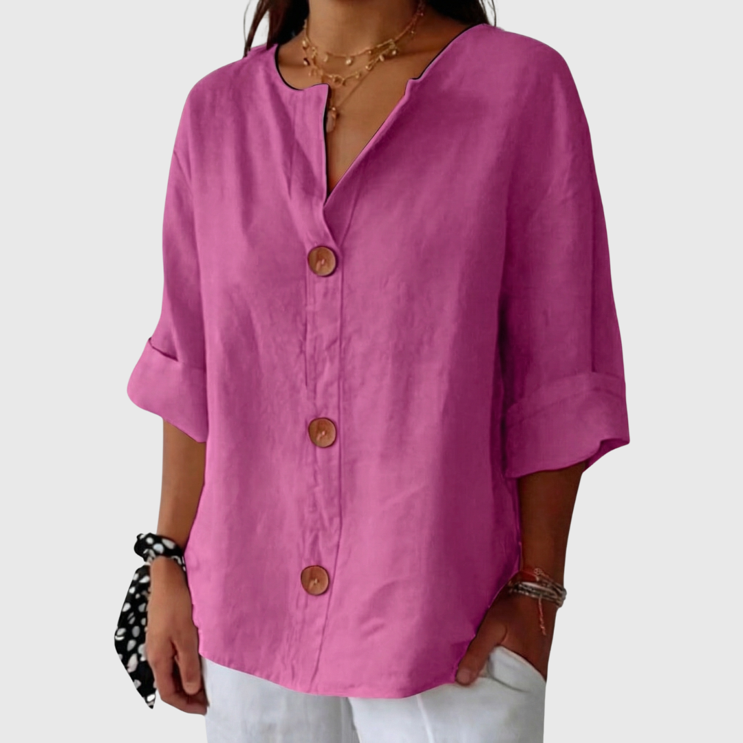 English Summer Linen V‑neck Shirt - Pink