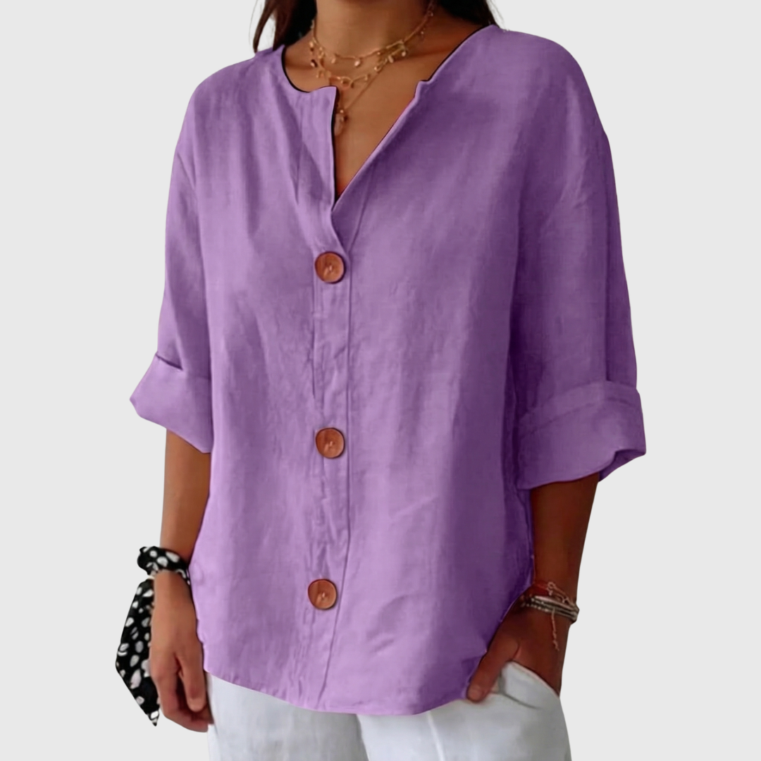 English Summer Linen V‑neck Shirt - Purple