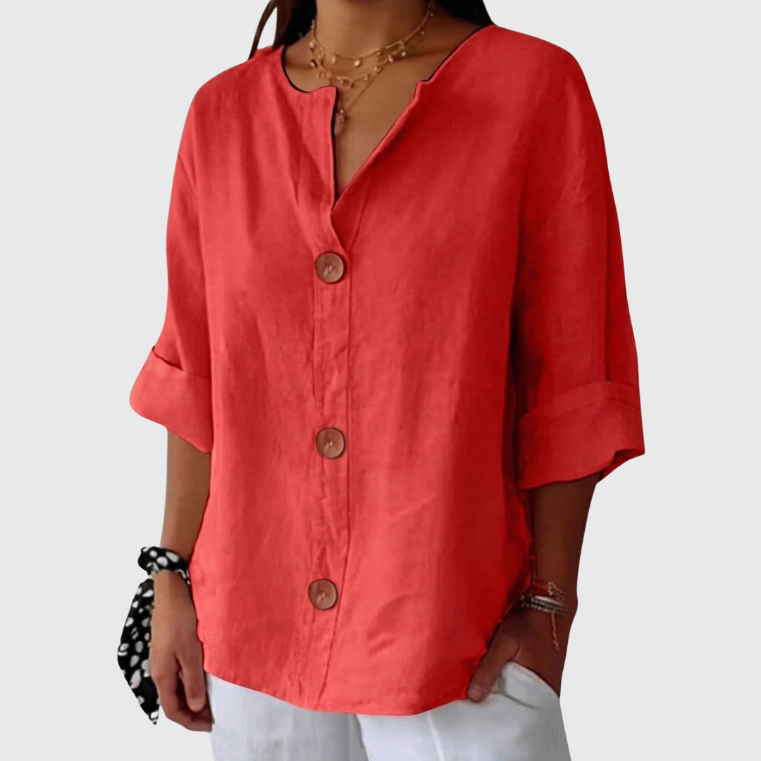 English Summer Linen V‑neck Shirt - Red