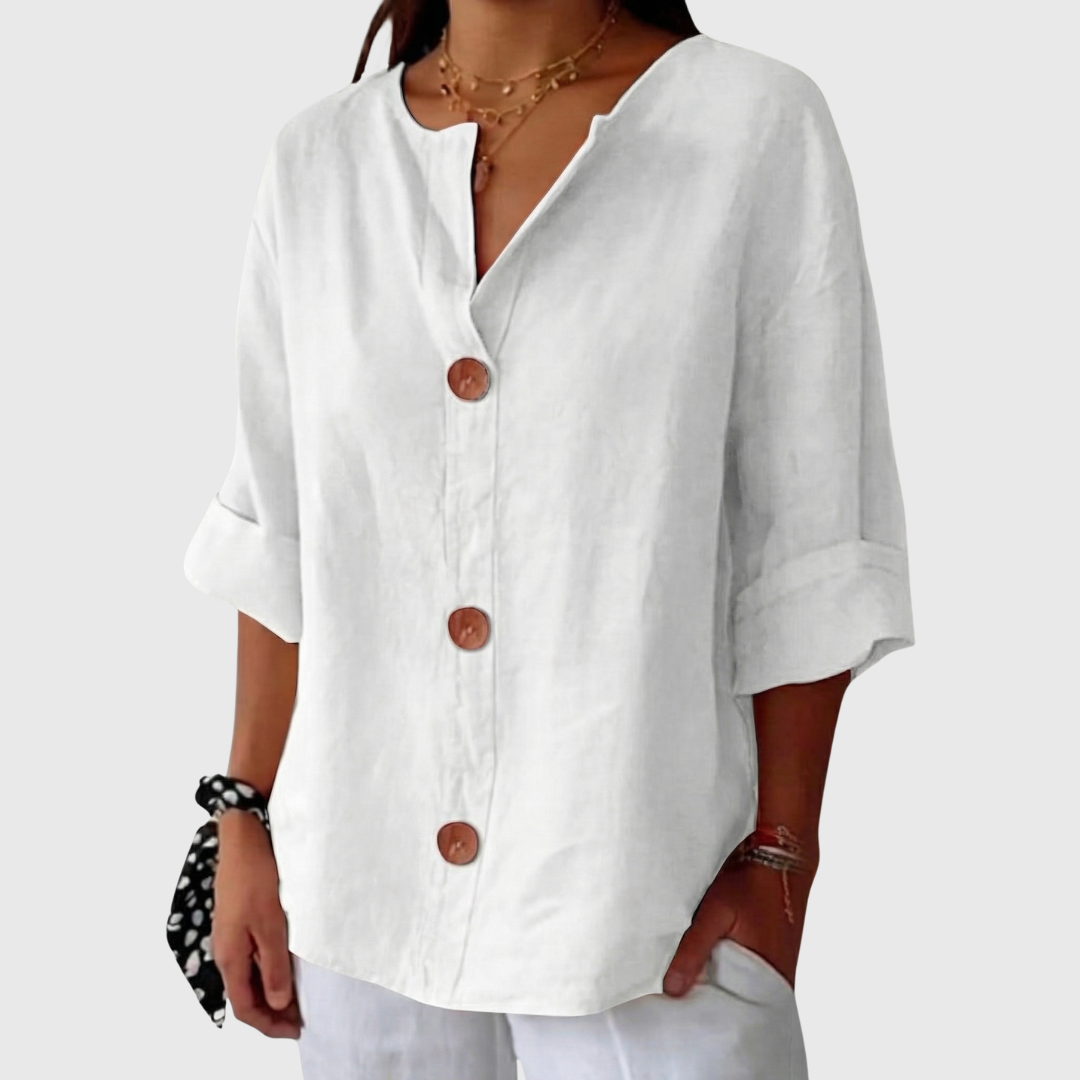 English Summer Linen V‑neck Shirt - White