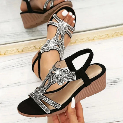 Eterna Walk Wedge Sandals - Black
