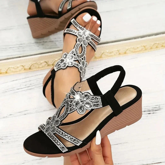 Eterna Walk Wedge Sandals - Black