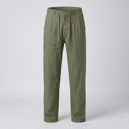 Ethan Linen Trousers - Military Green
