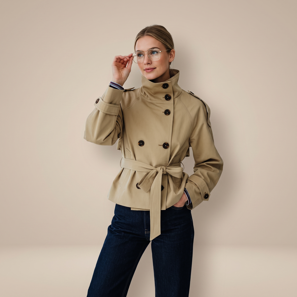 Evelyn Belted Trench Coat - Biege