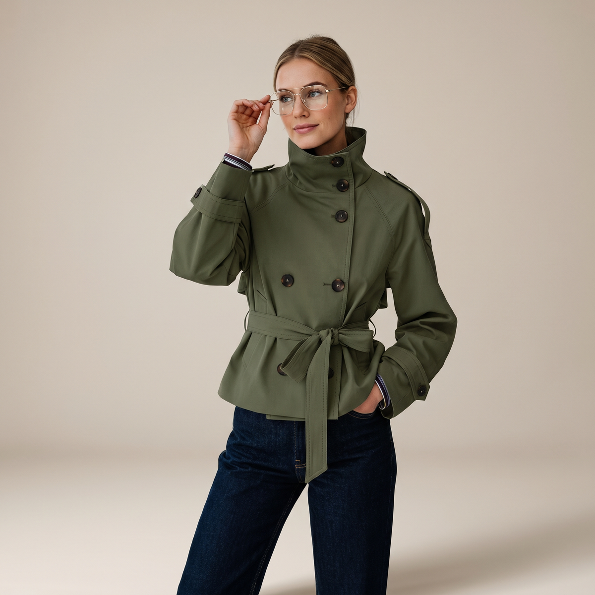 Evelyn Belted Trench Coat - Olive