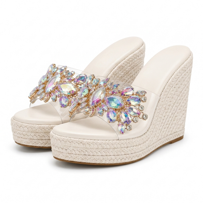 Evie Jewelled Espadrille Wedges - White
