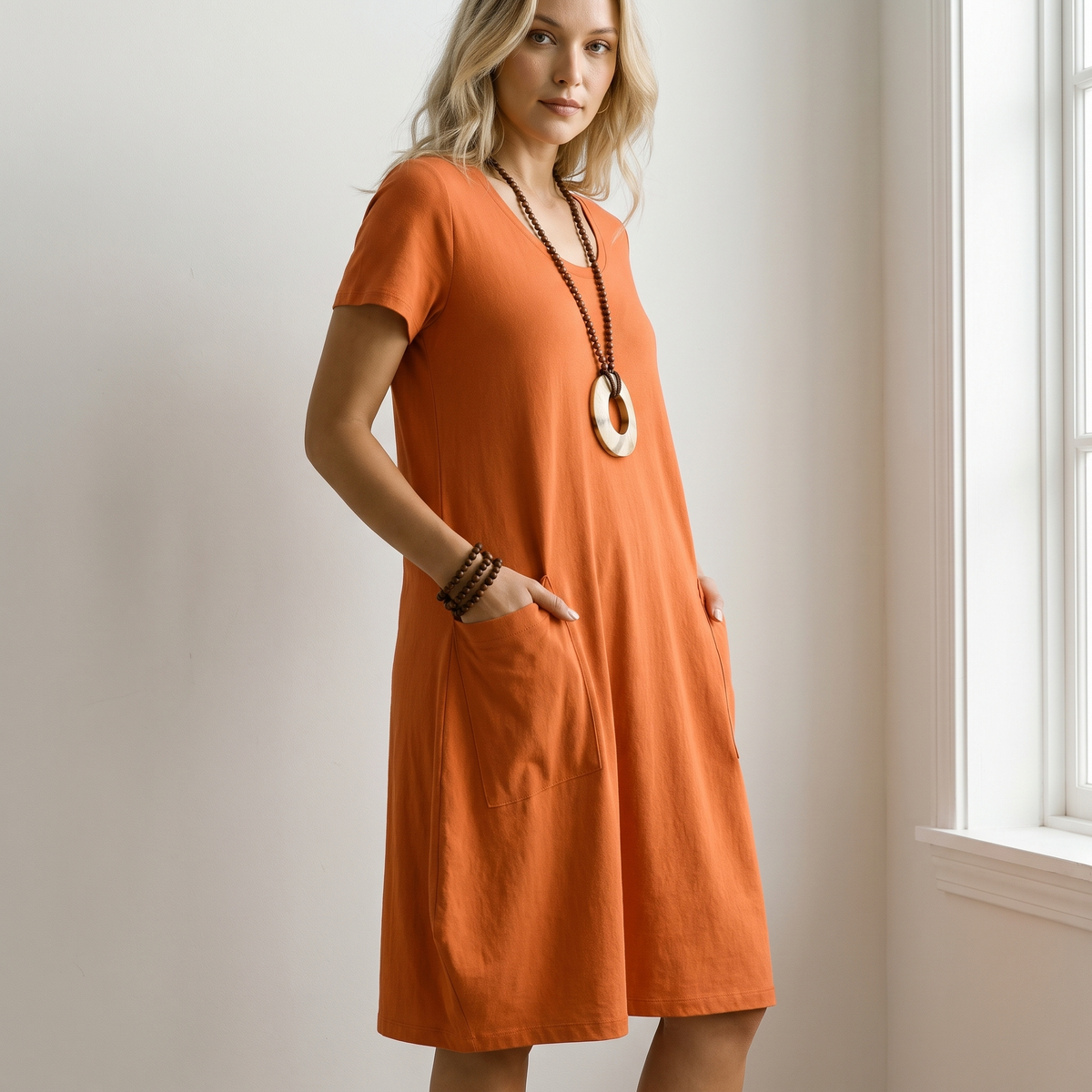 Fairleigh Soft-Flow Day Dress - Terracotta Orange