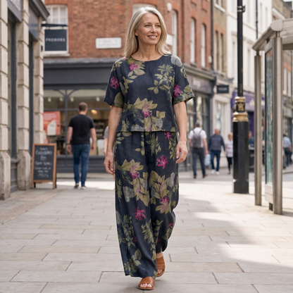 Fernleigh Easy-Wear Co-Ord Set - Navy Tropiks