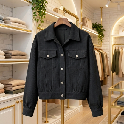 Fiora Corduroy Lantern Jacket - Black