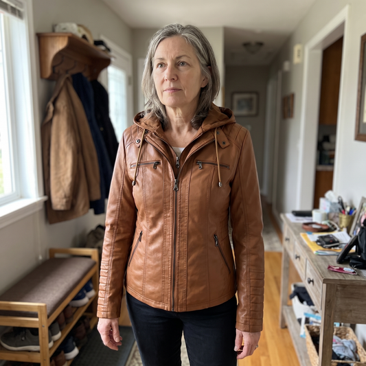 Fitted Hooded Leather-Look Jacket
