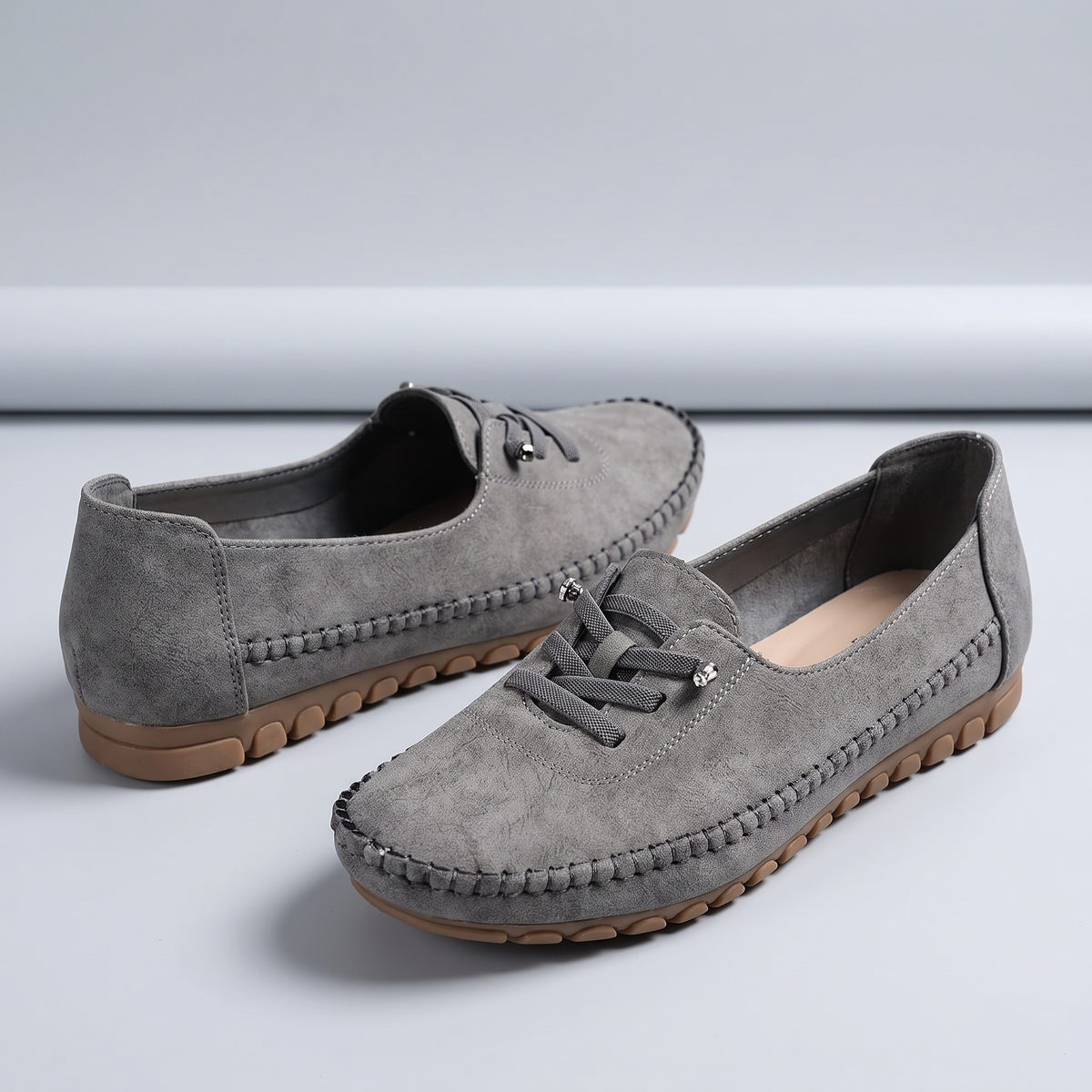 Flexible Comfort Moccasins - Grey