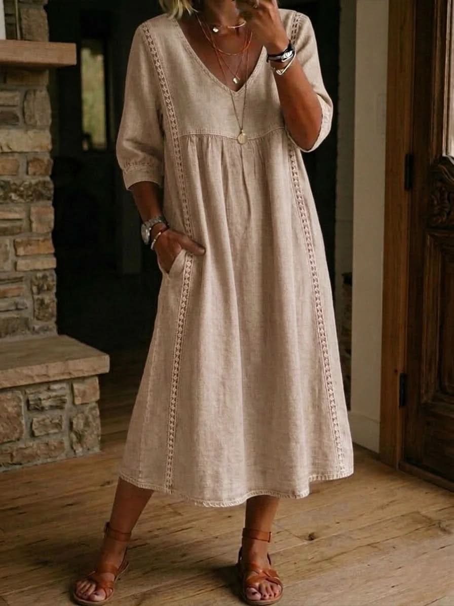 Flora Casual Lace Dress - Apricot