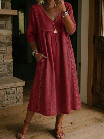 Flora Casual Lace Dress - Burgundy