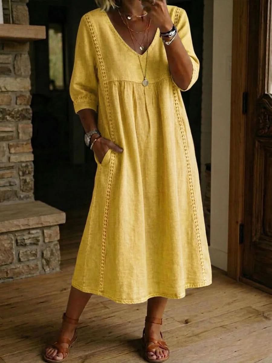 Flora Casual Lace Dress - Yellow