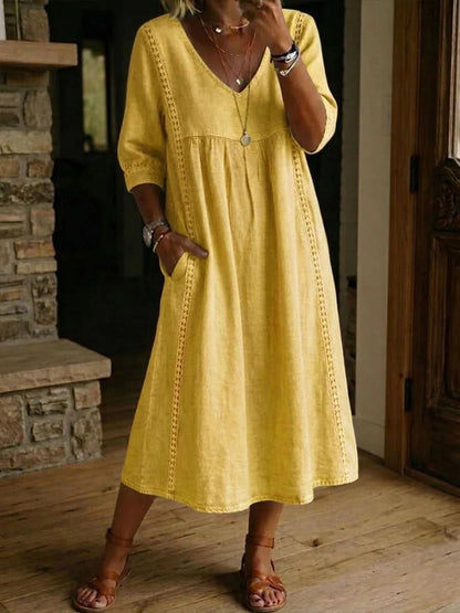 Flora Casual Lace Dress - Yellow