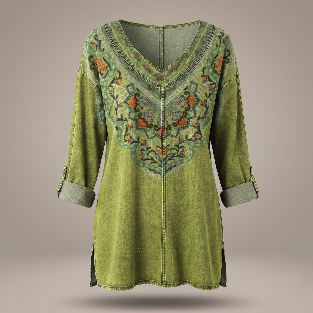 Flora Classic Denim Blouse - Green
