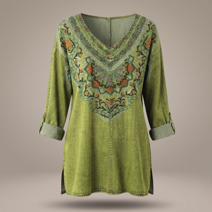 Flora Classic Denim Blouse - Green