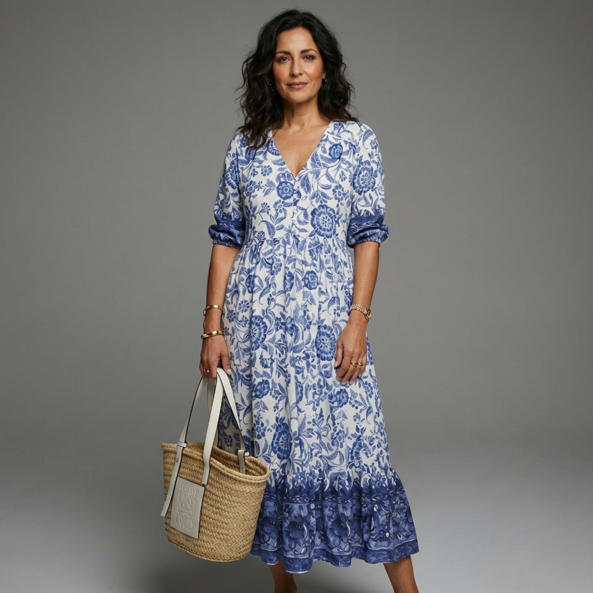 Florence Casual V-Neck Dress - Blue