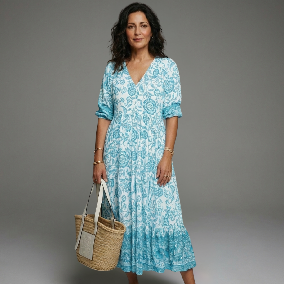 Florence Casual V-Neck Dress - Light Blue