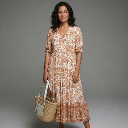 Florence Casual V-Neck Dress - Orange