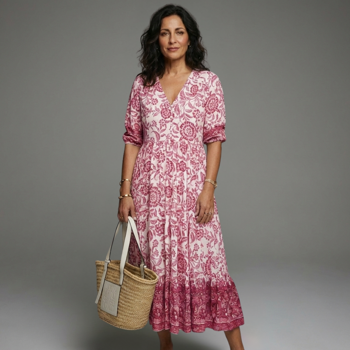 Florence Casual V-Neck Dress - Pink