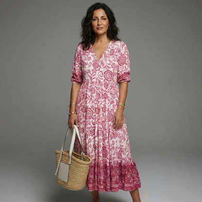 Florence Casual V-Neck Dress - Pink