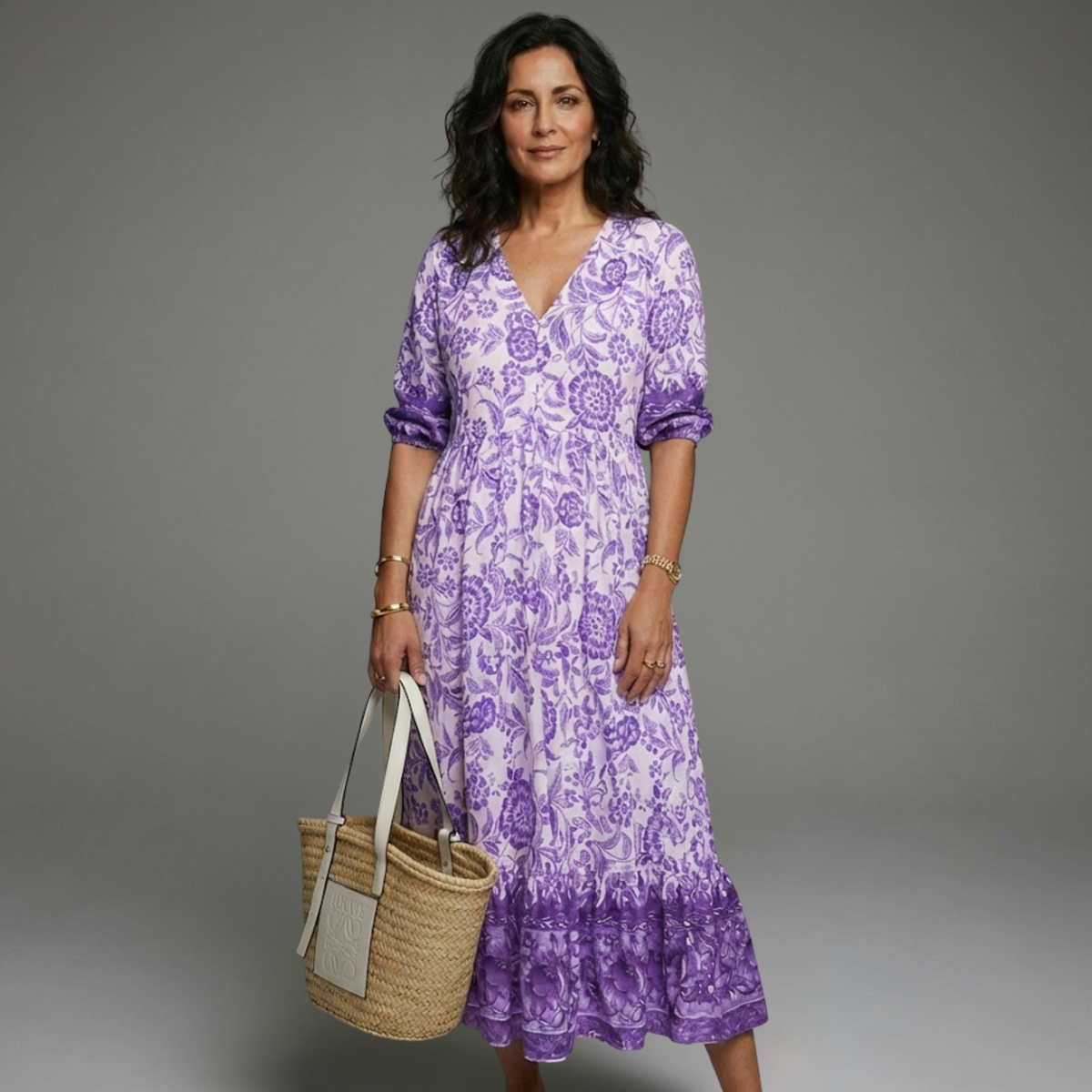 Florence Casual V-Neck Dress - Purple