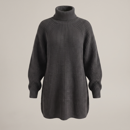 Floriana Cosy Roll-Neck Dress - Dark Grey
