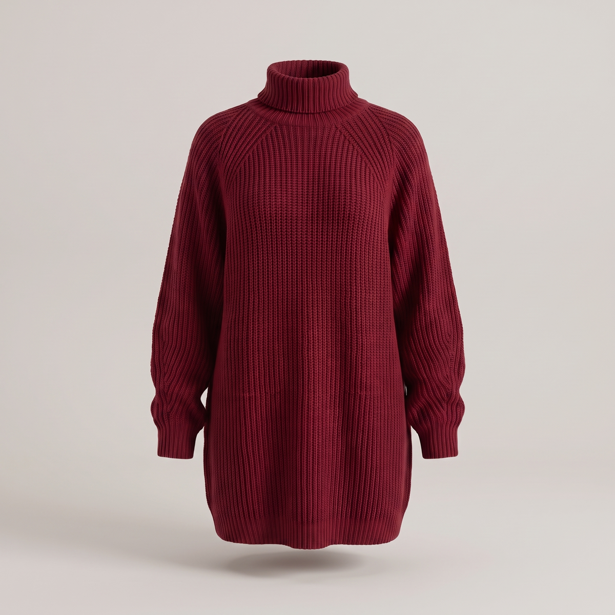 Floriana Cosy Roll-Neck Dress - Wine Red