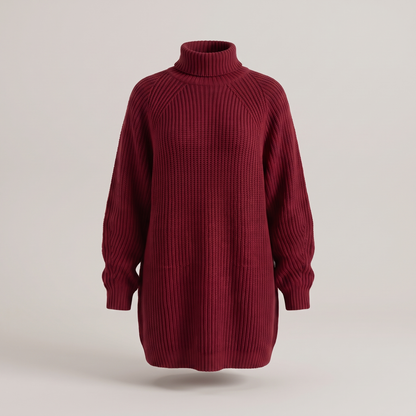 Floriana Cosy Roll-Neck Dress - Wine Red