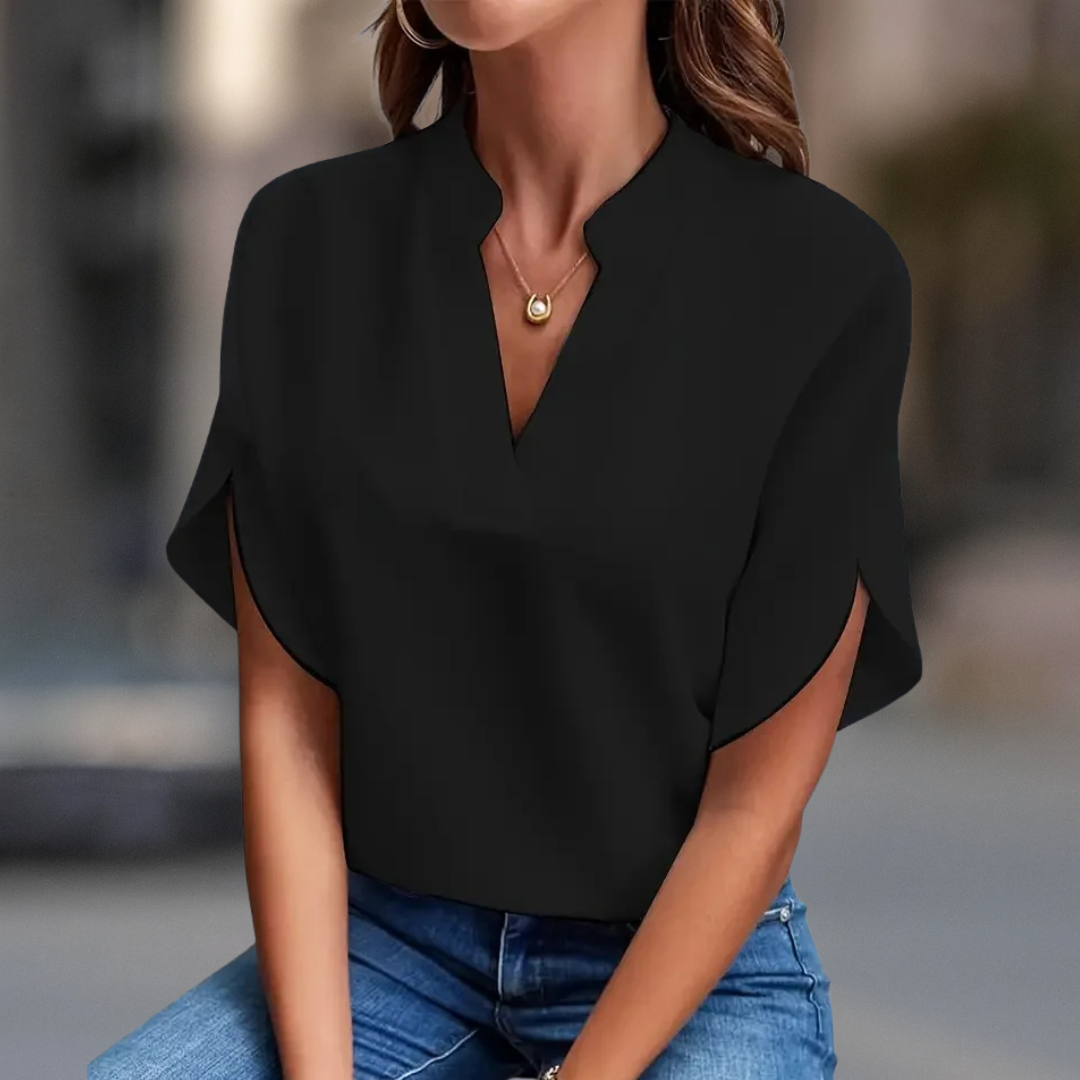 Francesca Classic V-Neck Top - Black Noir